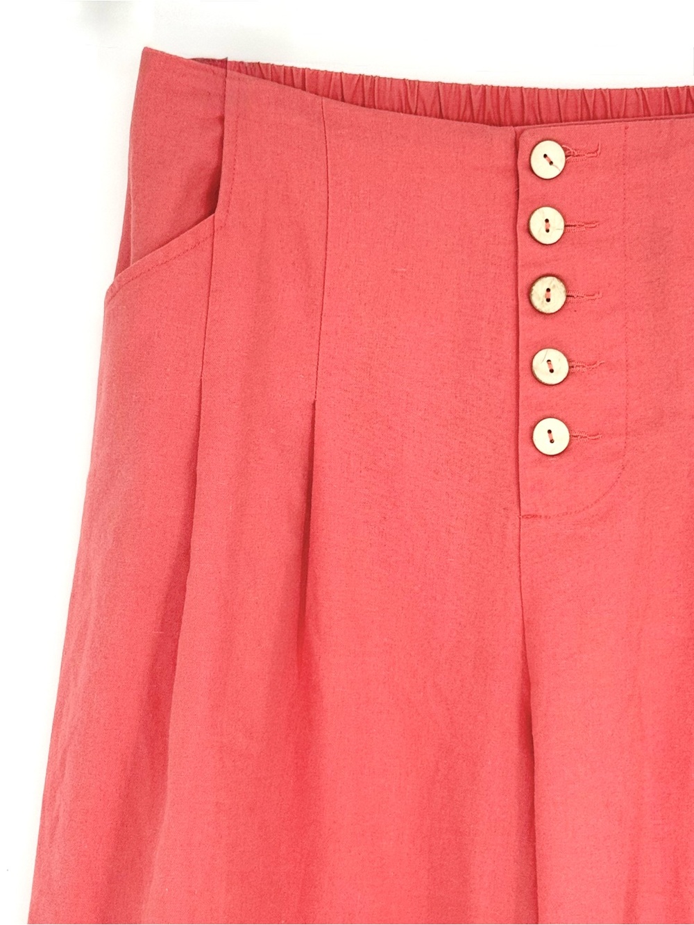 Coral Button-Front Wide- Leg Pants- size 10-14 Travel- Linen/ Cotton Blend